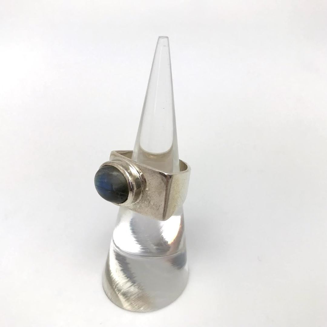 Faceted Labradorite Thick Flat Top Silver Band (Triangle)