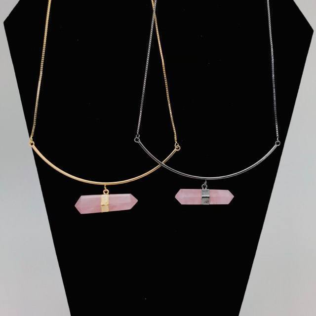 Front Bar Necklace with Double Terminated Crystal Point Pendant - Michal and Company