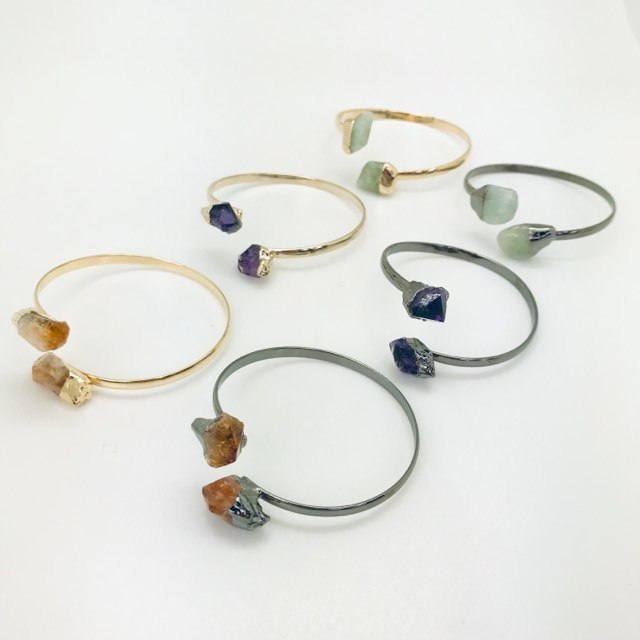 Two 2 Crystal Point Adjustable Cuff Fashion Bracelet - Michal and Company