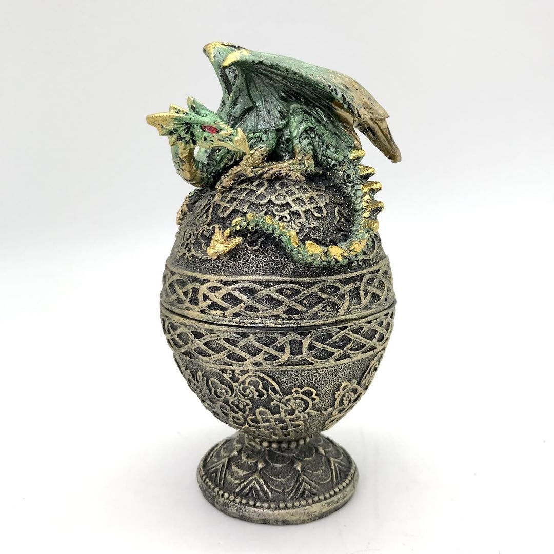 Green Dragon on Egg Trinket Box