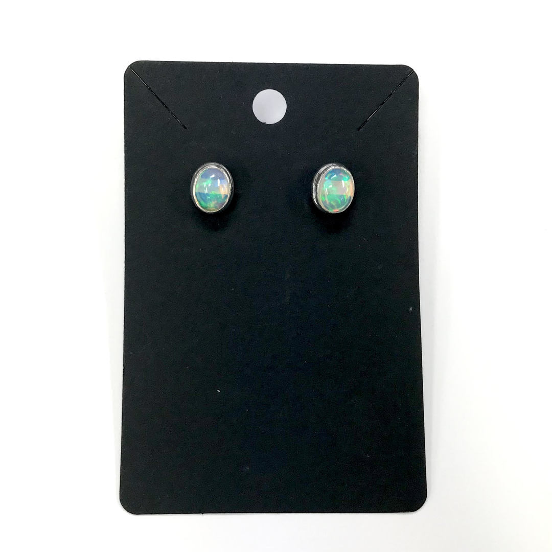 Ethiopian Opal Sterling Silver Stud Earrings