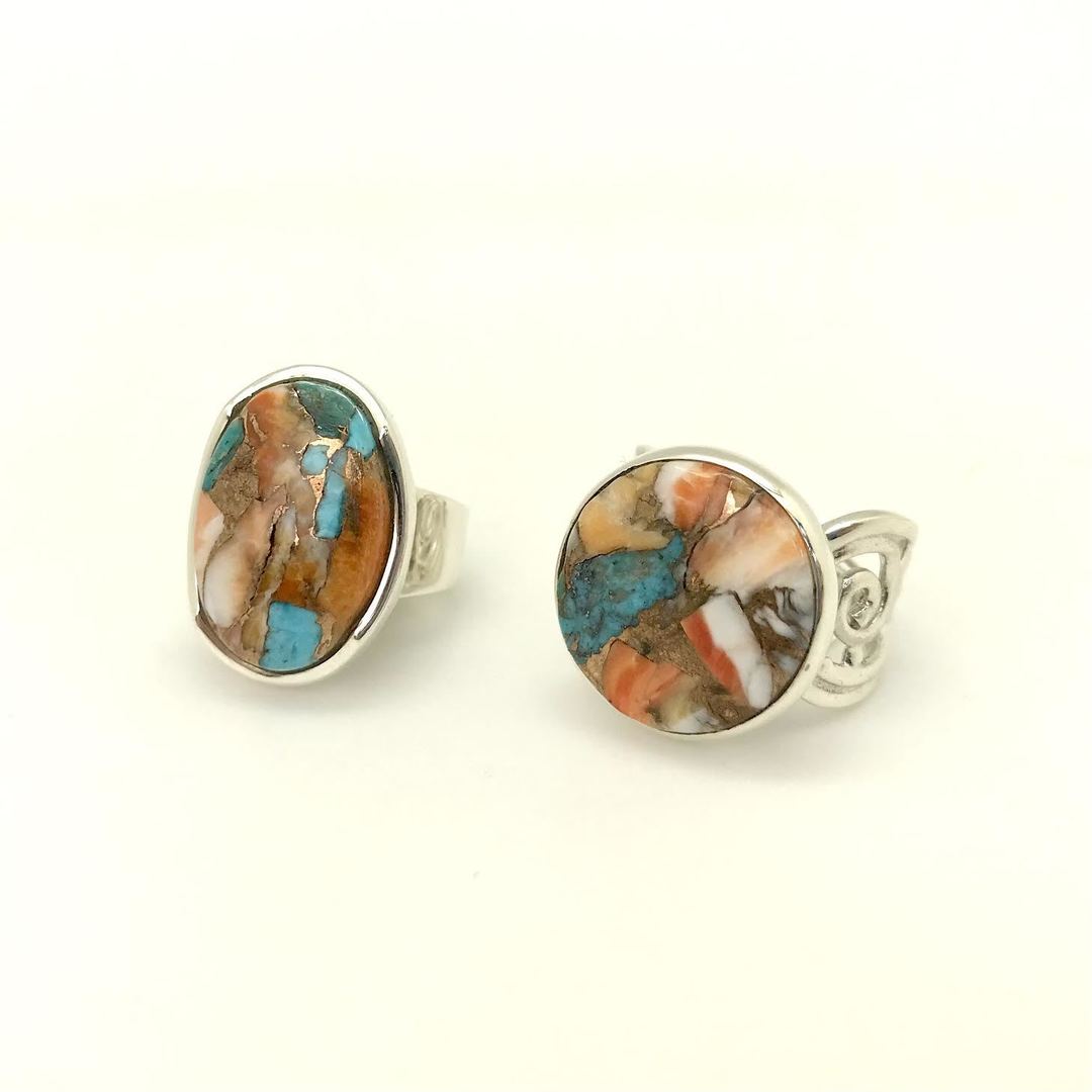 Spiny Oyster Turquoise Silver Ring (Oval / Round)