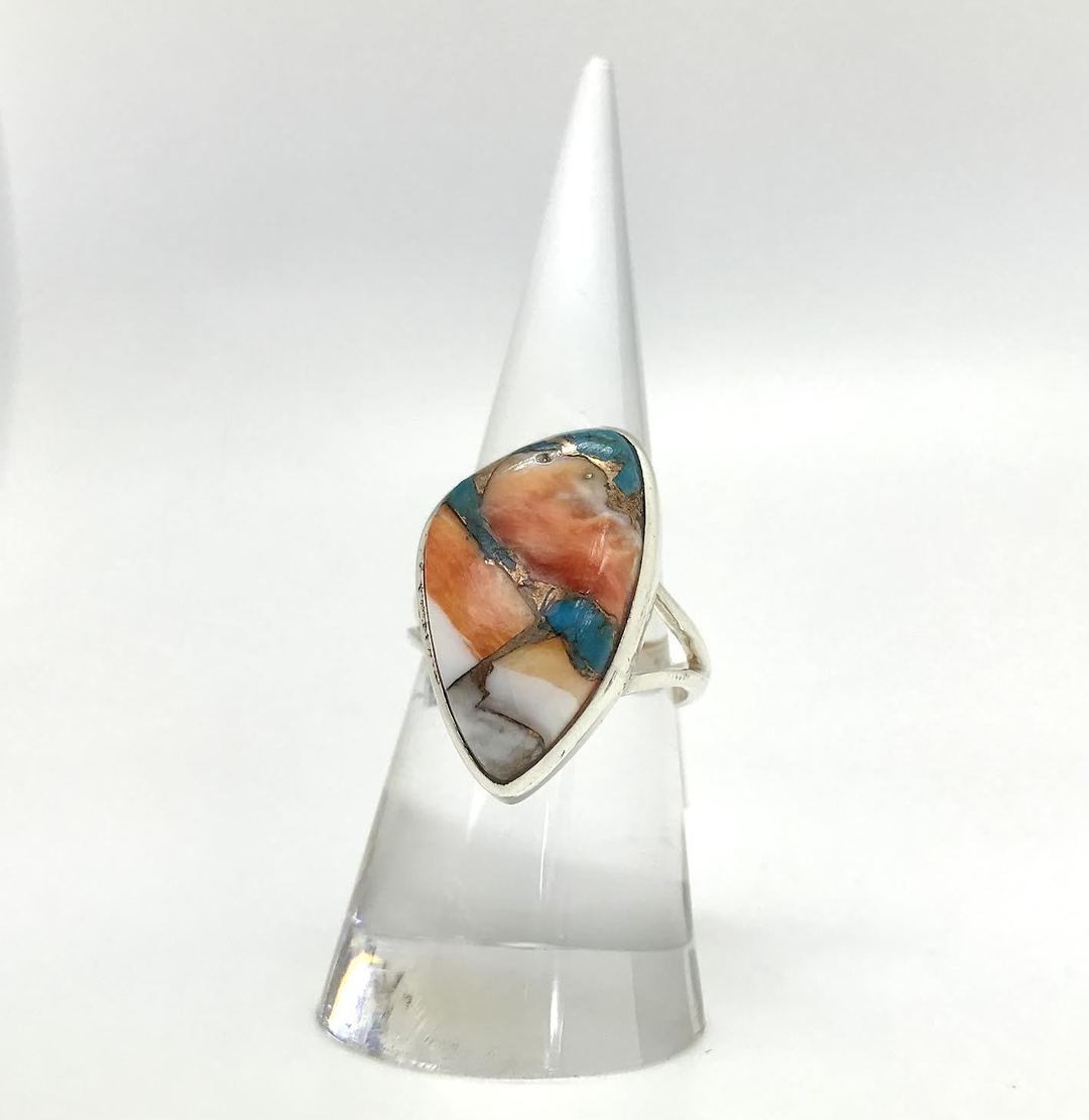 Spiny Oyster Turquoise Silver Ring (Abstract)