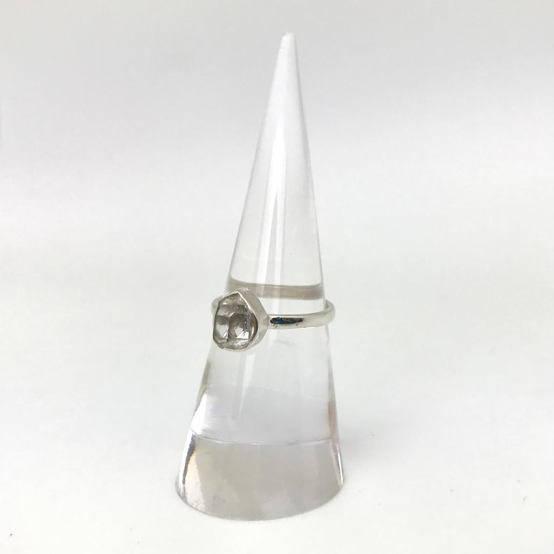 Raw Herkimer Diamond Sliver Lining Thin Band Ring