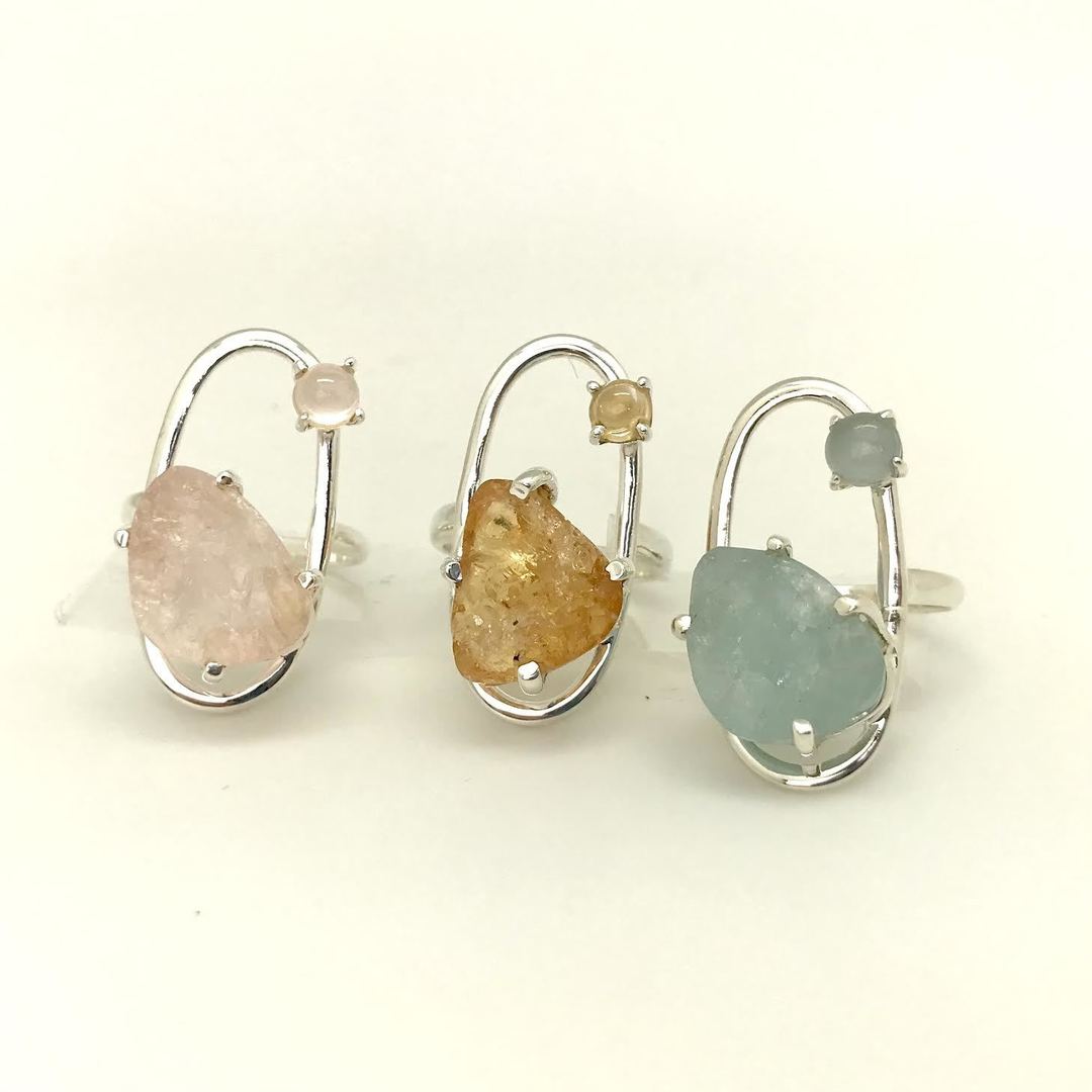 Raw and Smooth Stone on Oval Sterling Ring