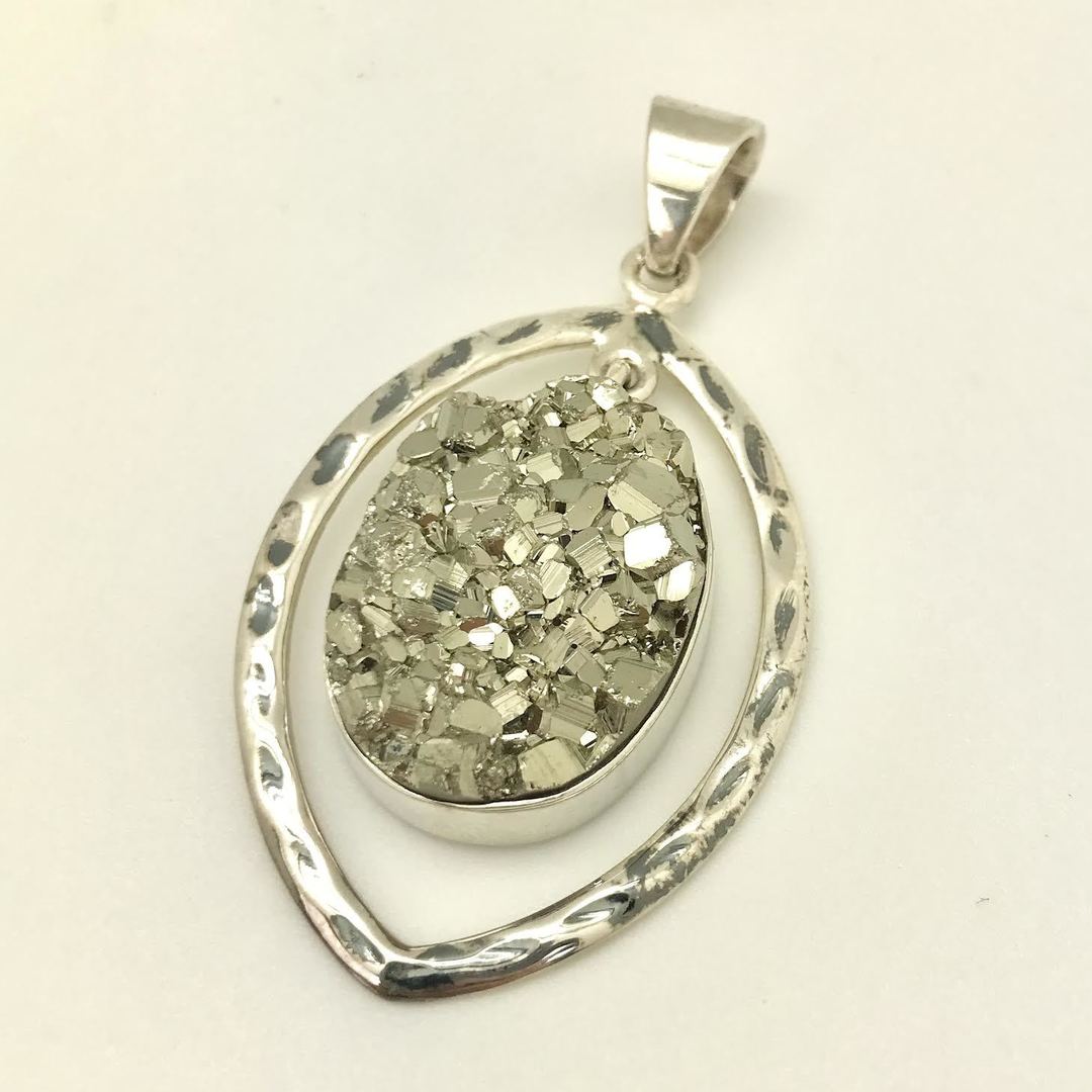 Raw Pyrite Pendant in Hoop