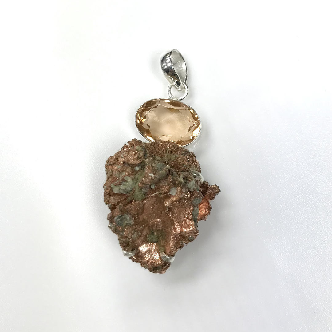 925 Silver Pendant with Raw Copper and Topaz