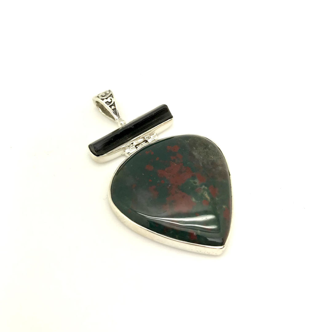 Bloodstone and Black Tourmaline Pendant made with 925 Silver