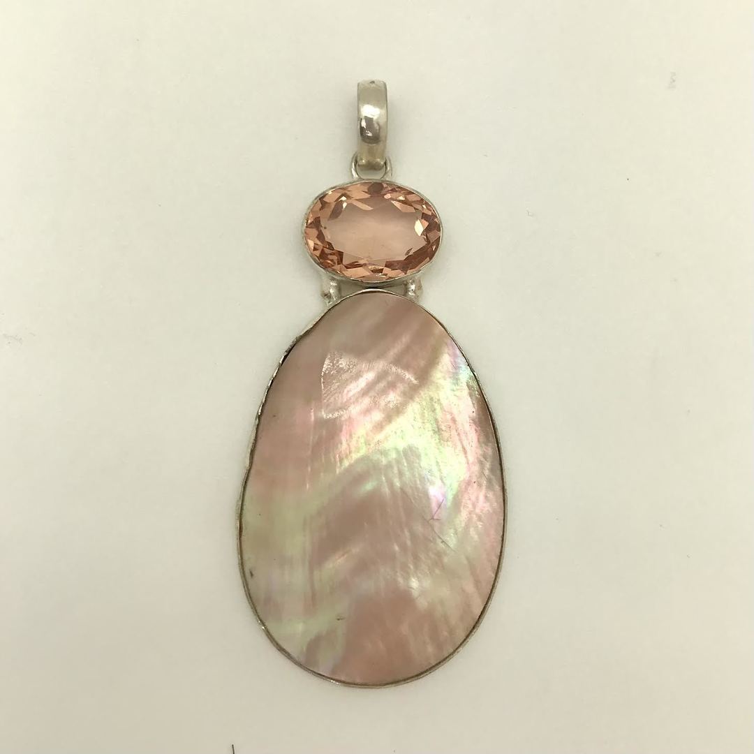 Pink Abalone with Pink Topaz and 925 Silver