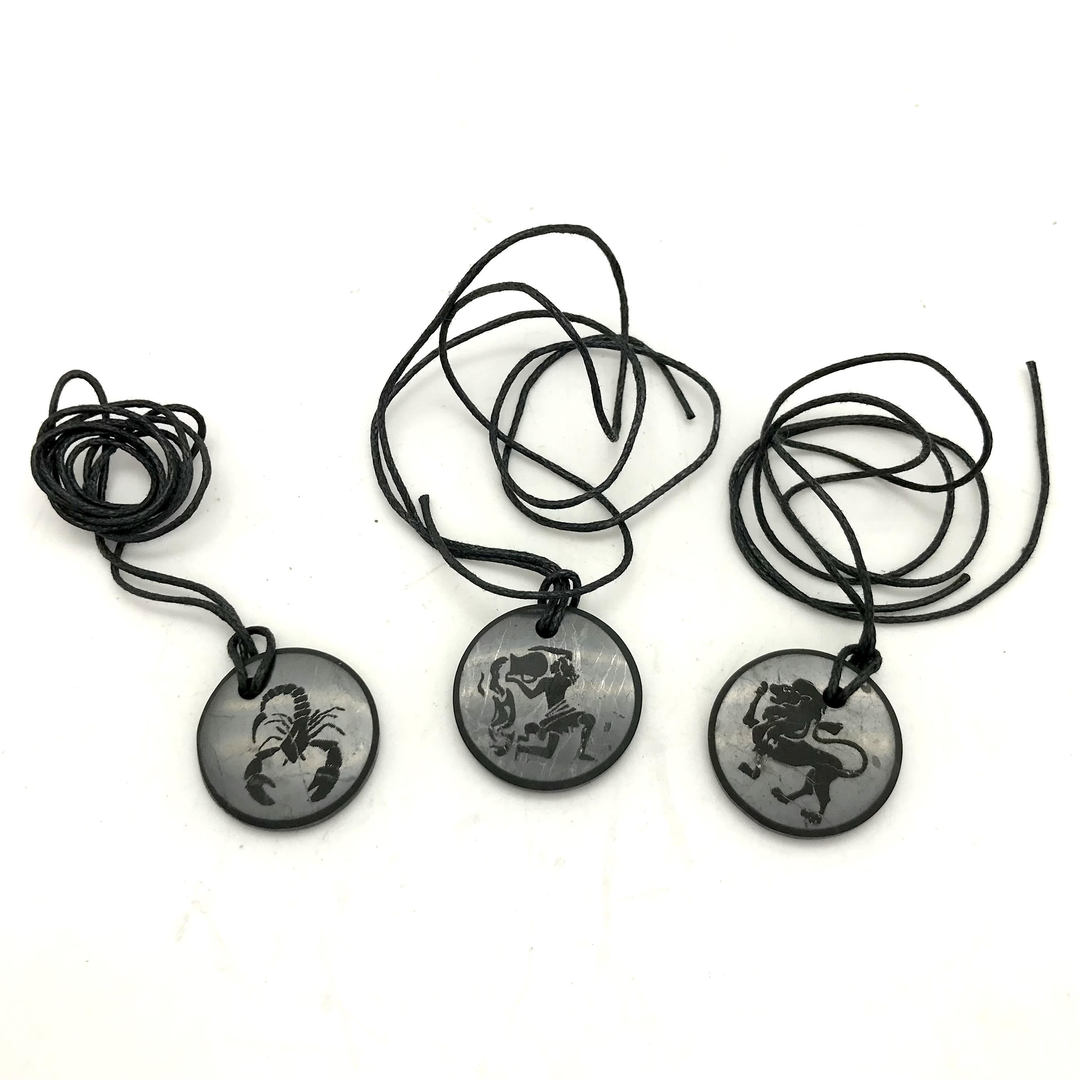 Zodiac Etched Shungite Pendant Chorded Necklace