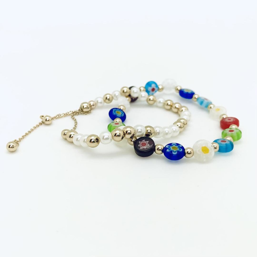 Isles & Stars - Duo Bracelet Flower Resin, Pearl and Gold Bead