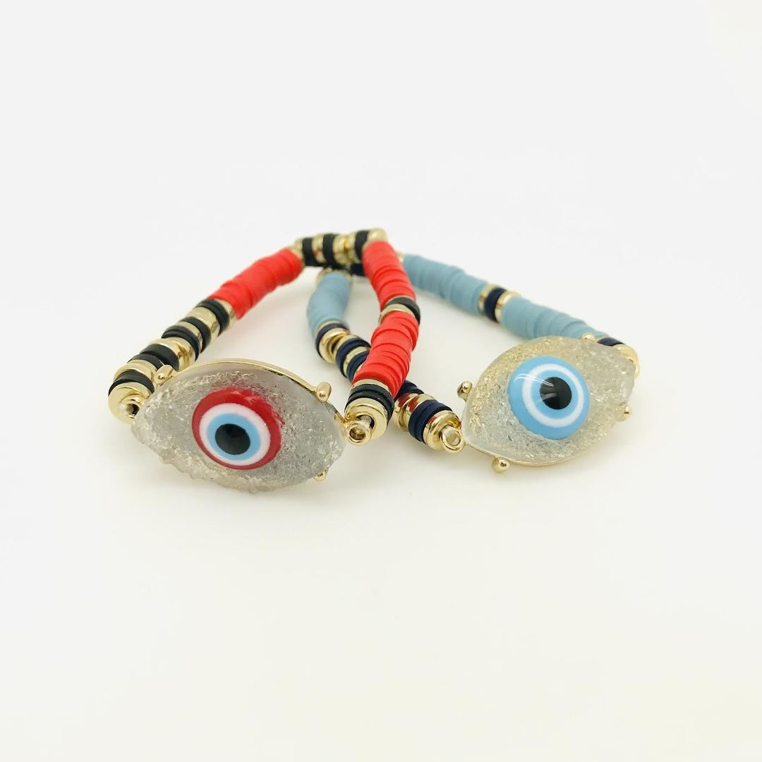 Isles & Stars - Evil Eye Bracelet with Rubber and Metal Flat Beads