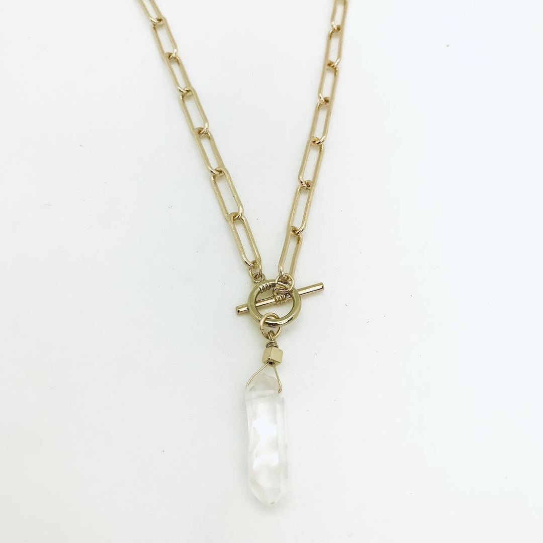 Isles & Stars - Long Open Link Chain Toggle Necklace with Quartz Charm