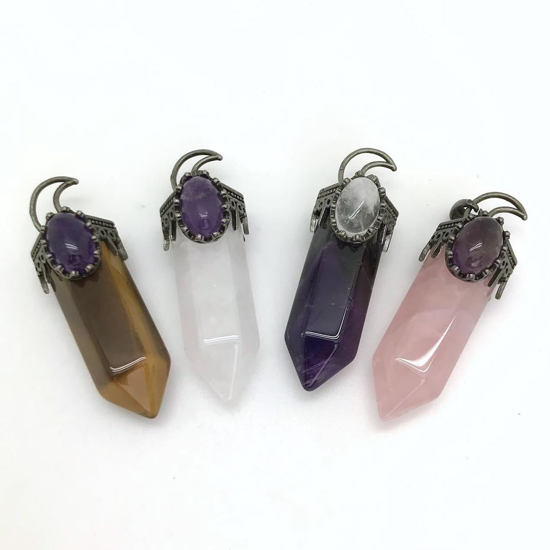Small Moon Topped Crystal Point Pendant with Stone