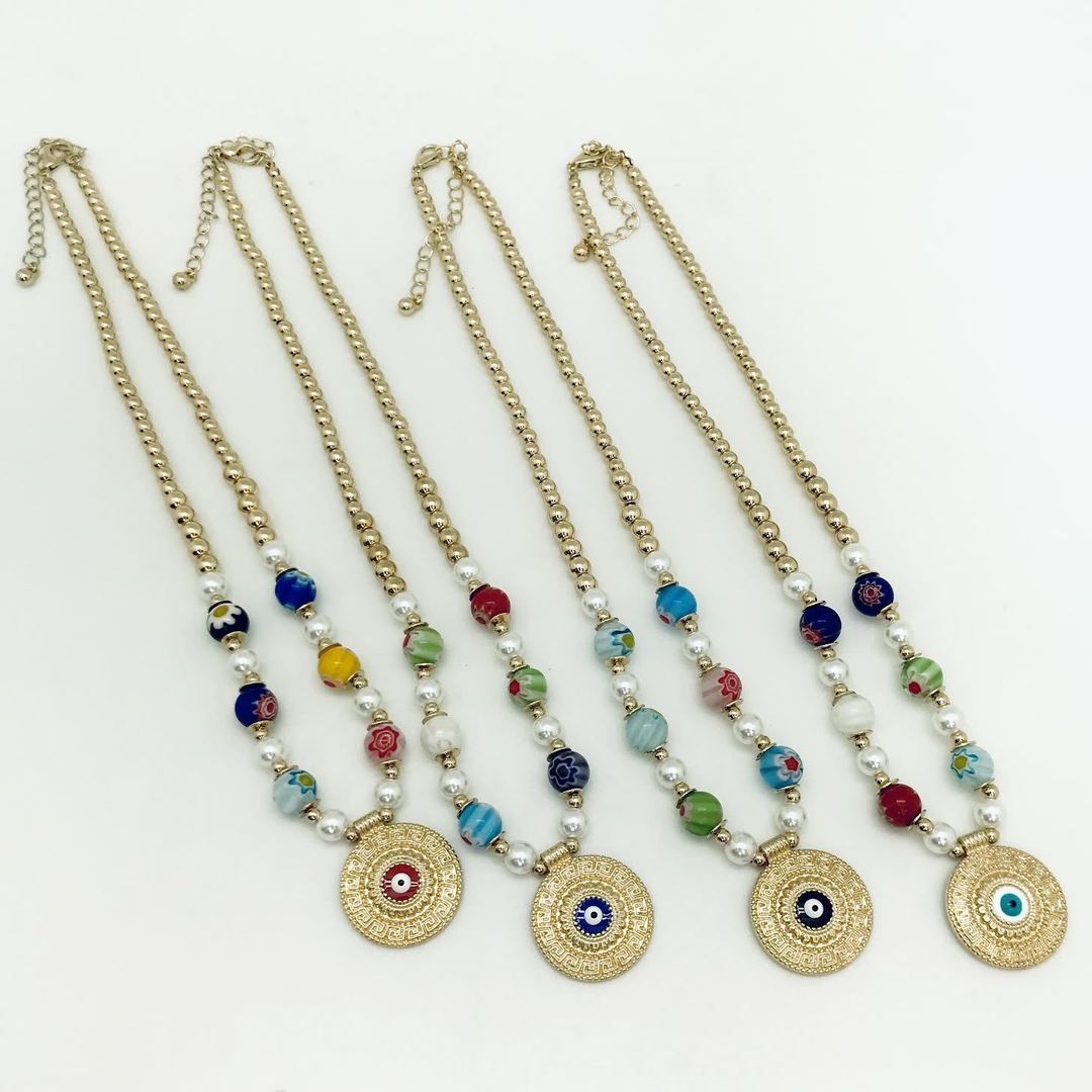 Isles & Stars - Coin Evil Eye Necklace with Color and Gold Beads