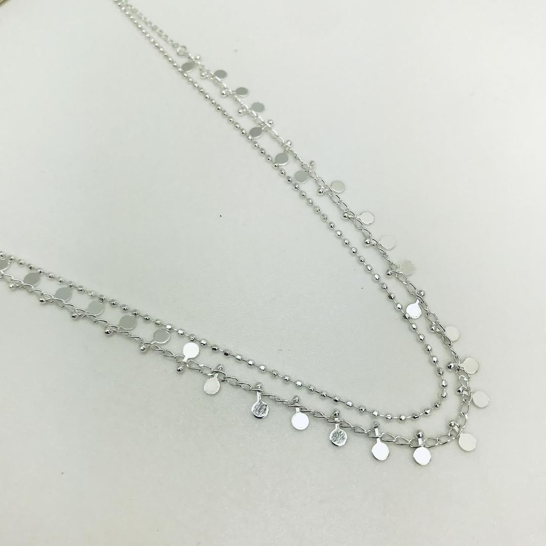 Isles & Stars - Double Layered Thin Necklace with Mini Flat Disk