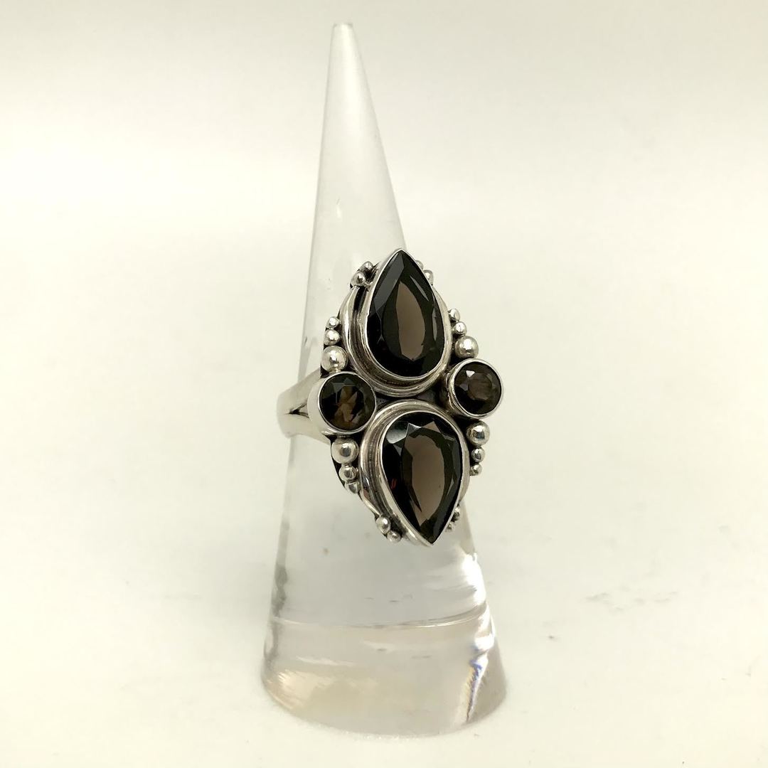 Smoky Quartz Faceted Double Statement Ring