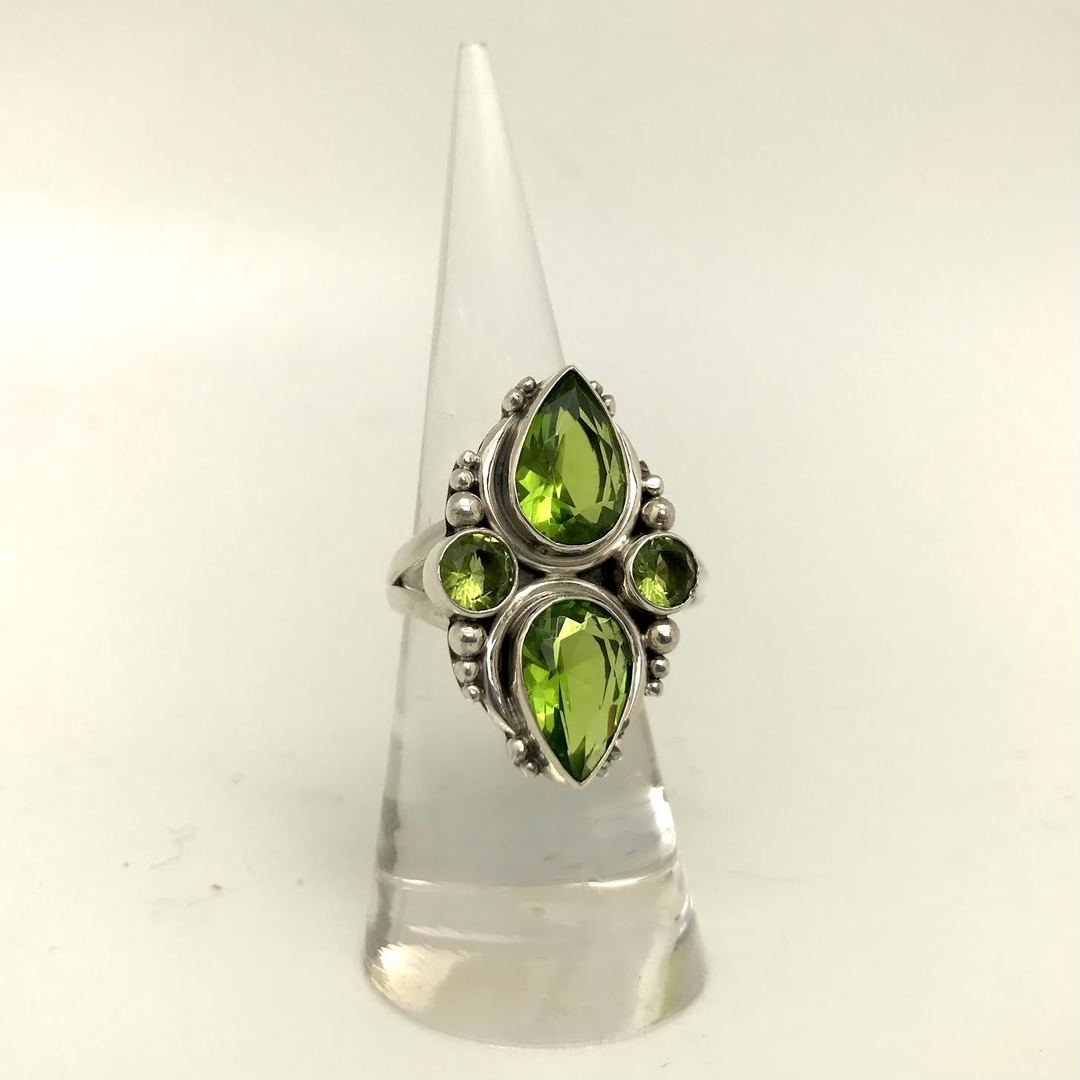 Peridot Faceted Double Statement Ring