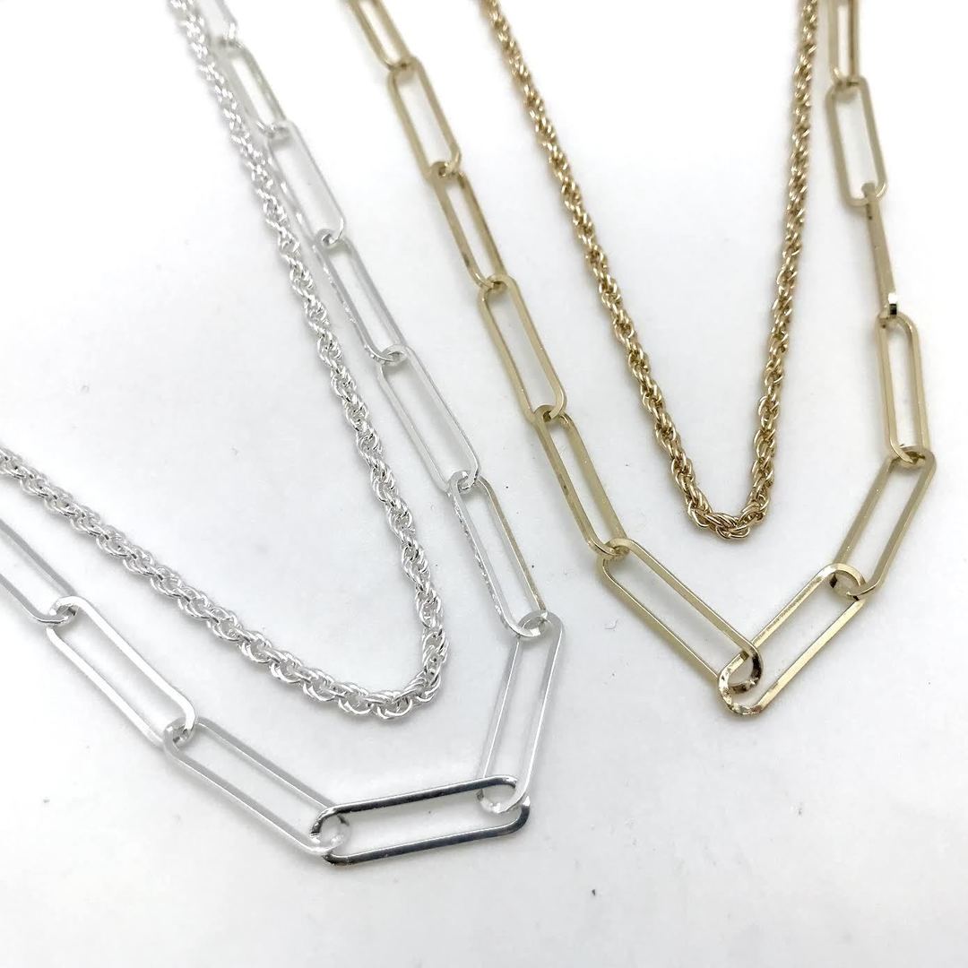 Isles & Stars - Open Link Chain and Braided Chain Double Layered Necklace