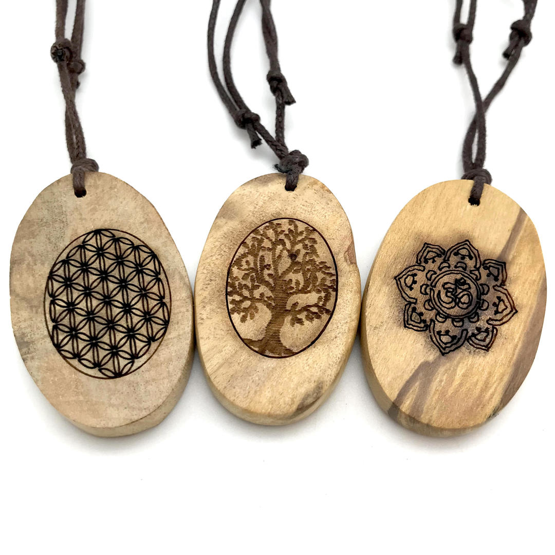 Laser Etched Palo Santo Pendant with Adjustable Chord Necklace