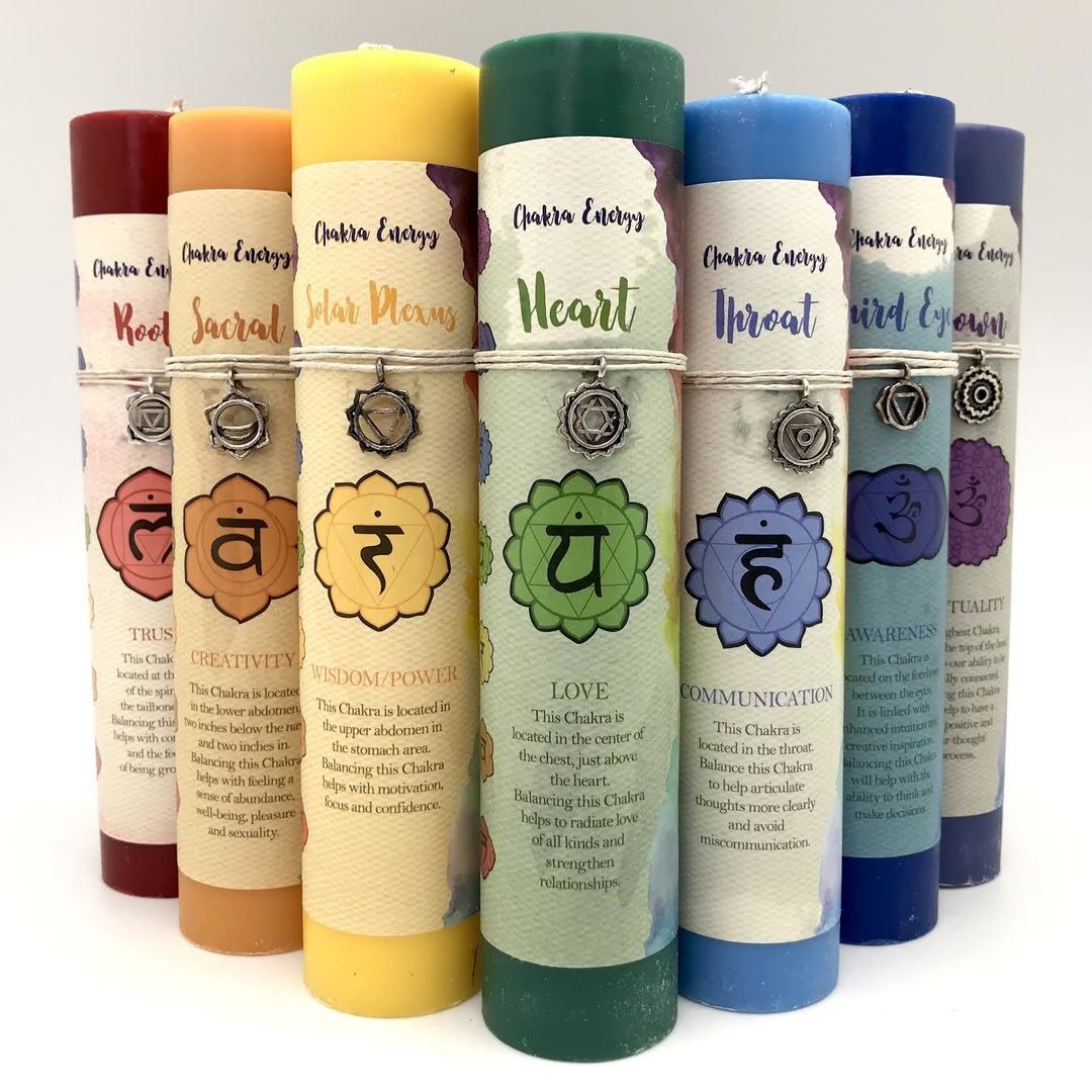 Chakra Energy Pillar Candle (With Silver Pendant)