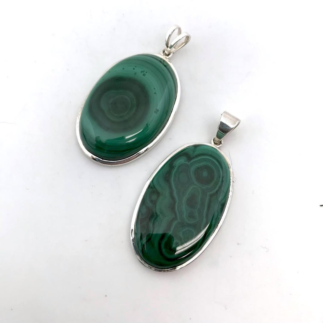Silver Lined Malachite Oval Pendant