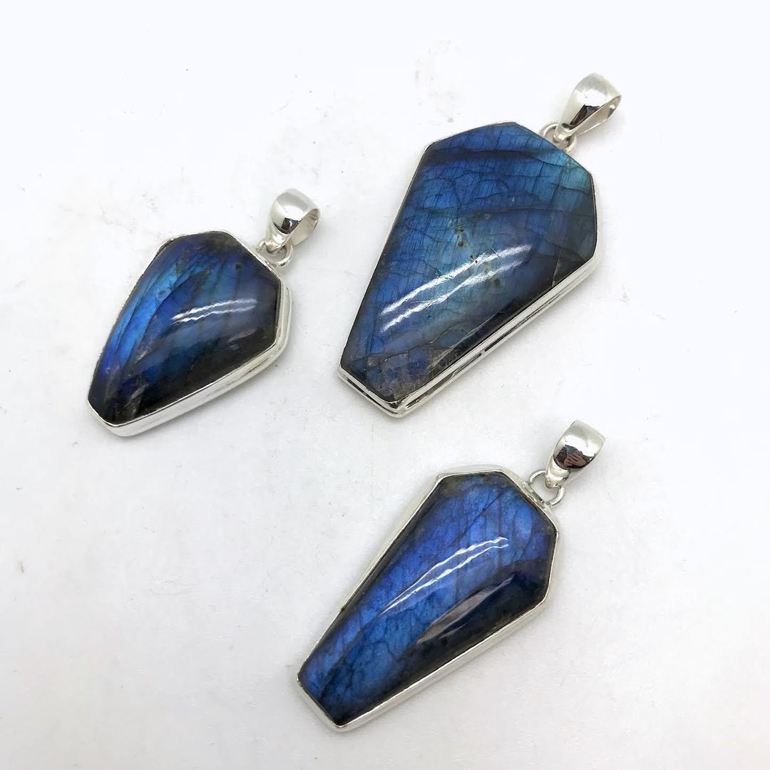 Silver Lined Labradorite Coffin Pendant