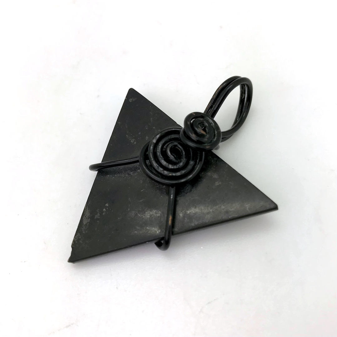 Wire Wrapped Shungite Triangle Pendant