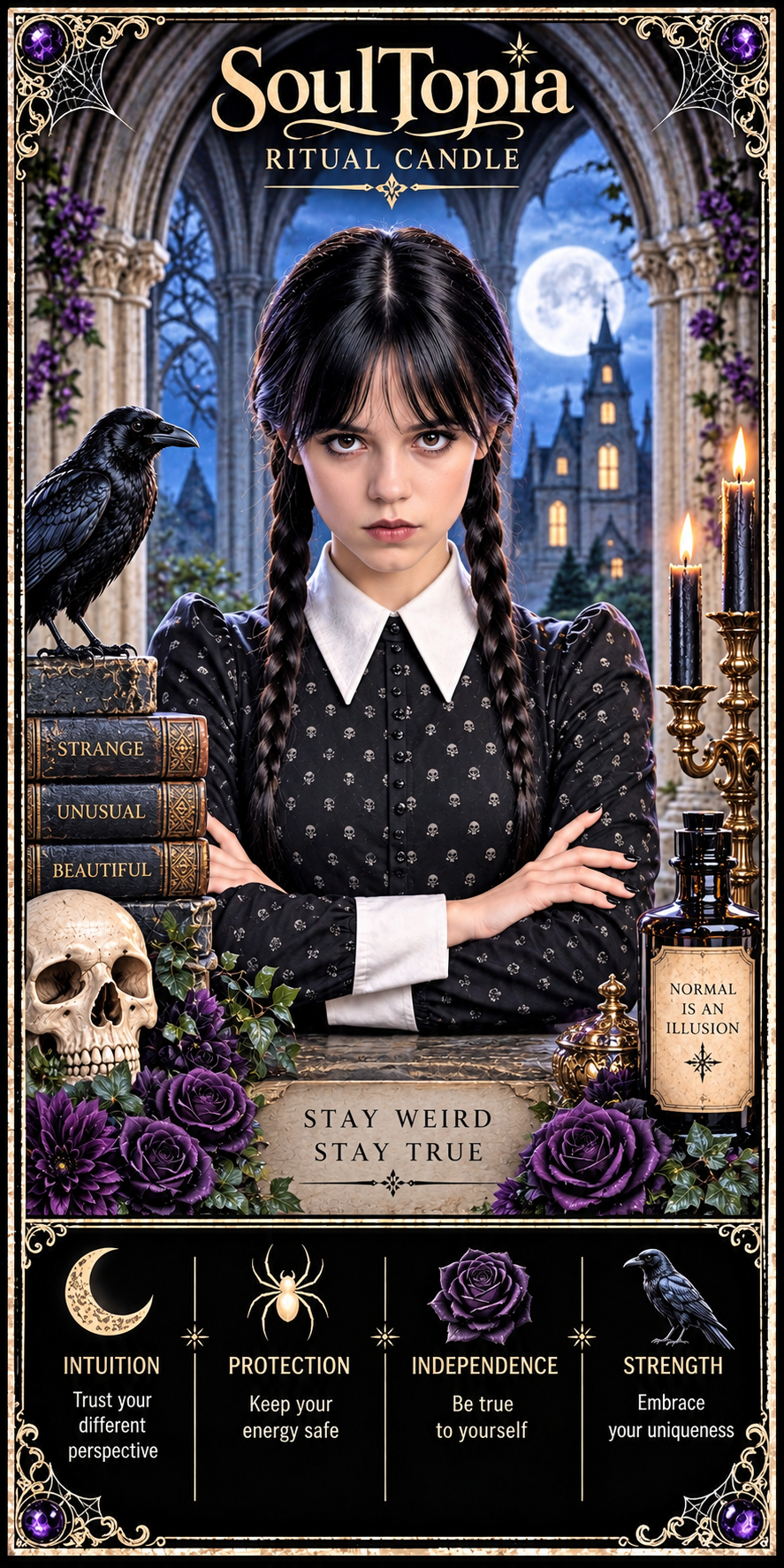 SoulTopia 7 Day Celebrity Ritual Candle – Wednesday Addams Inspired