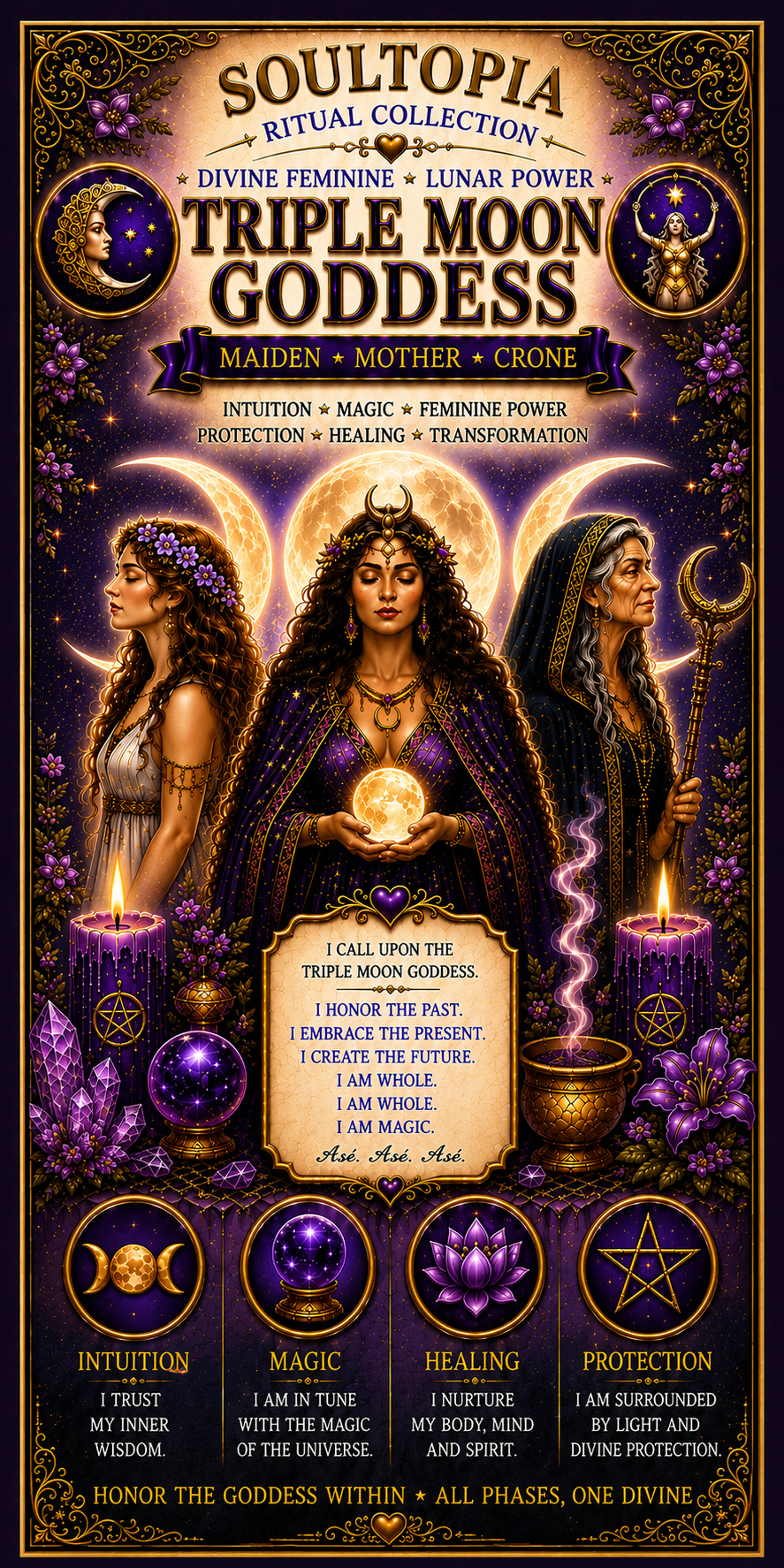 SoulTopia 7 Day Ritual Candle - Triple Moon Goddess