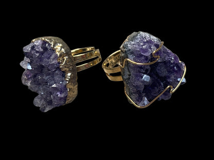 Adjustable Raw Amethyst Druzy Ring - Michal and Company