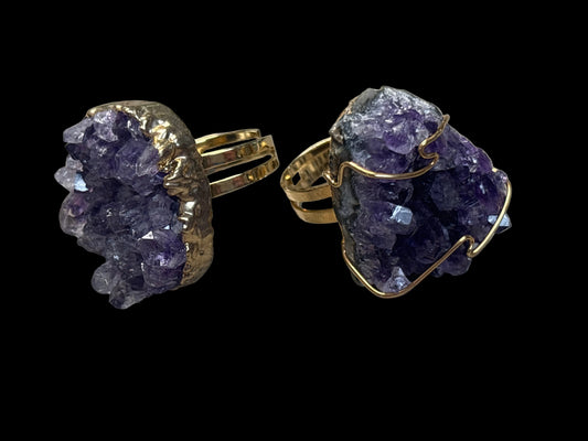 Adjustable Raw Amethyst Druzy Ring - Michal and Company