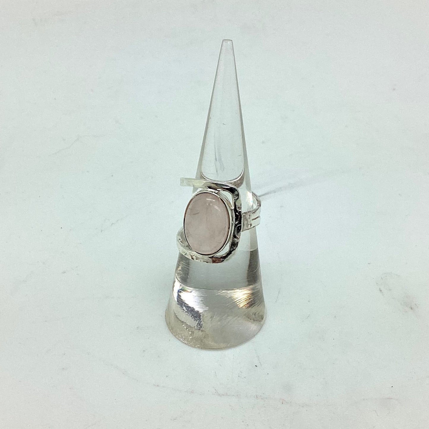 Rose Quartz Oval in Rectangle Ring