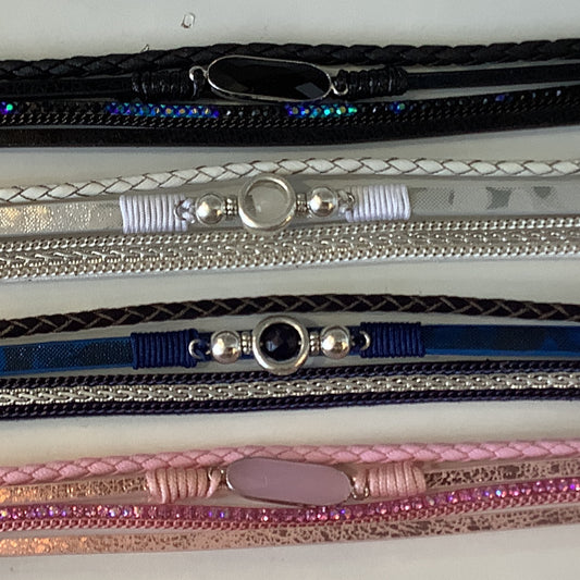 Multi Strand Bracelet with Gemstone Charm - Magnetic Clasp