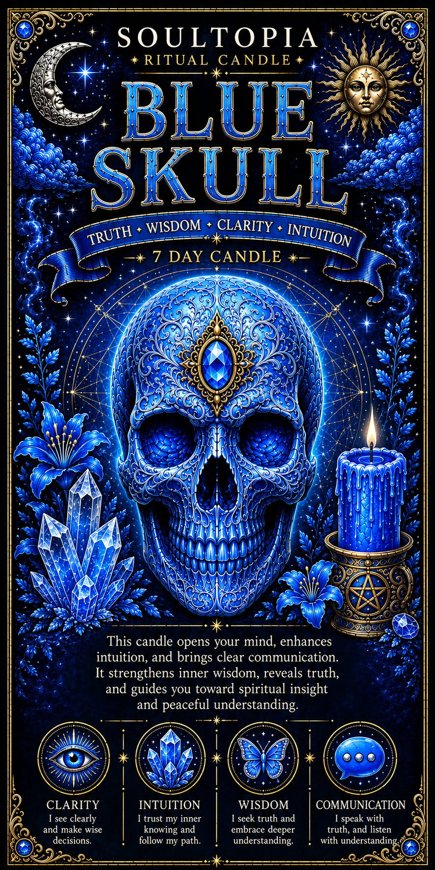 SoulTopia 7 Day Ritual Candle - Blue Skull