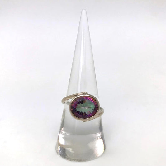 Faceted Mystic Topaz Swirl Silver Ring (Oval)