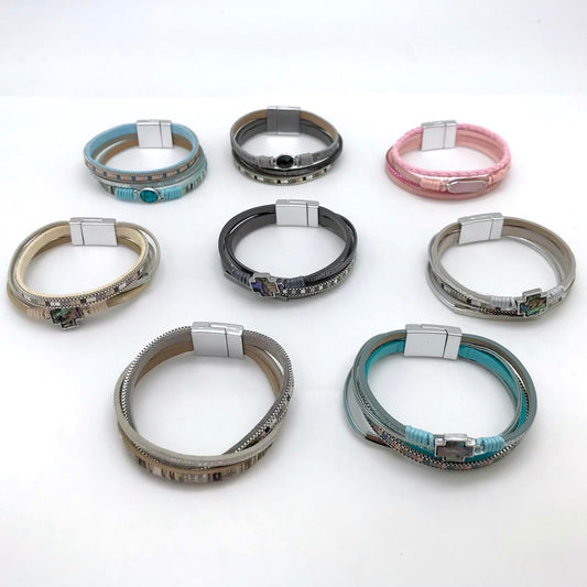Multi Strand Bracelet with Abalone / Gemstone Shell - Magnetic Clasp