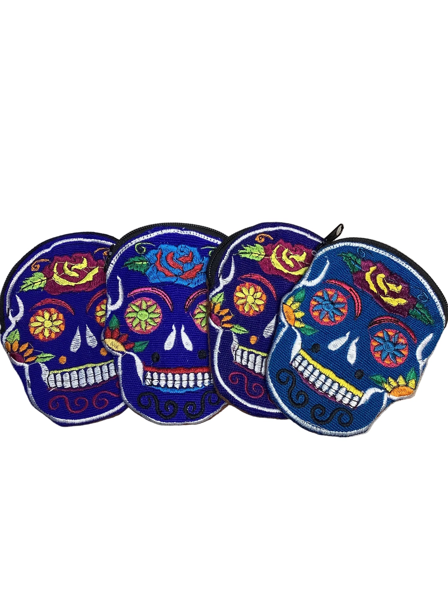 Embroidered Skull Suede Coin Pouch