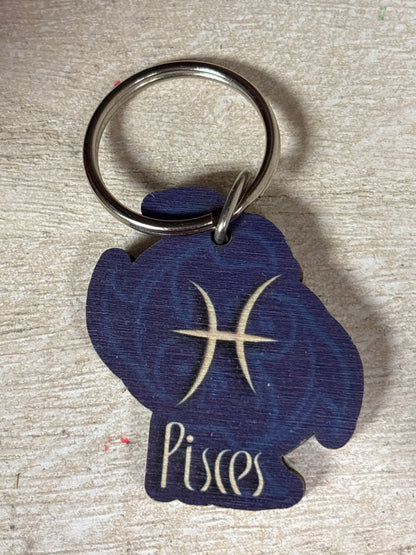 Zodiac Wood Cutout Keychain