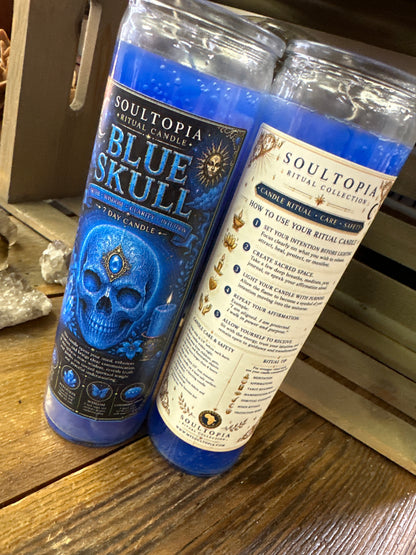 SoulTopia 7 Day Ritual Candle - Blue Skull