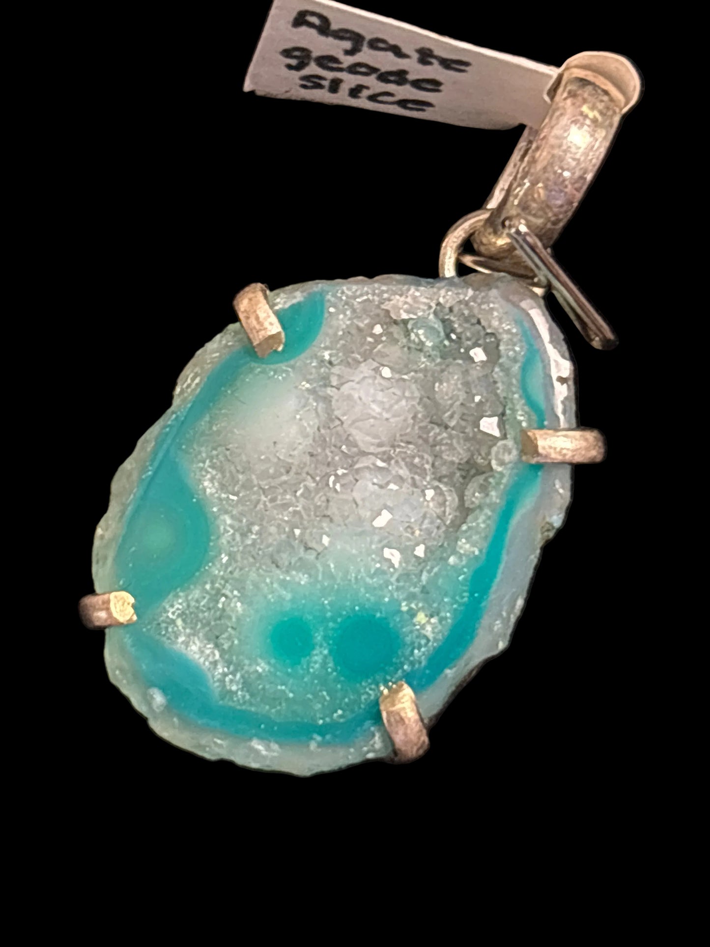 Agate Geode Slice Sterling Silver Pendants