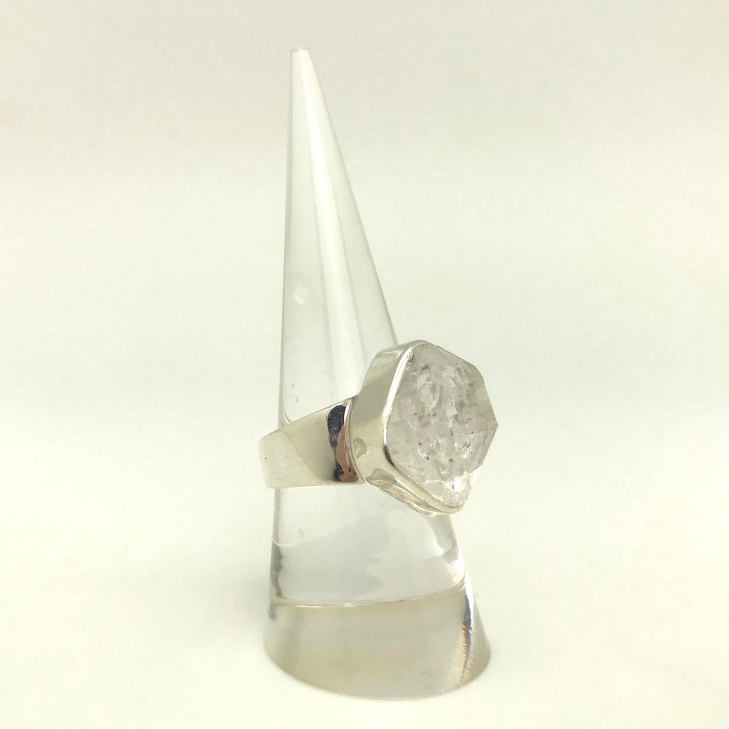 Raw Herkimer Diamond Sliver Lining Thick Band Ring