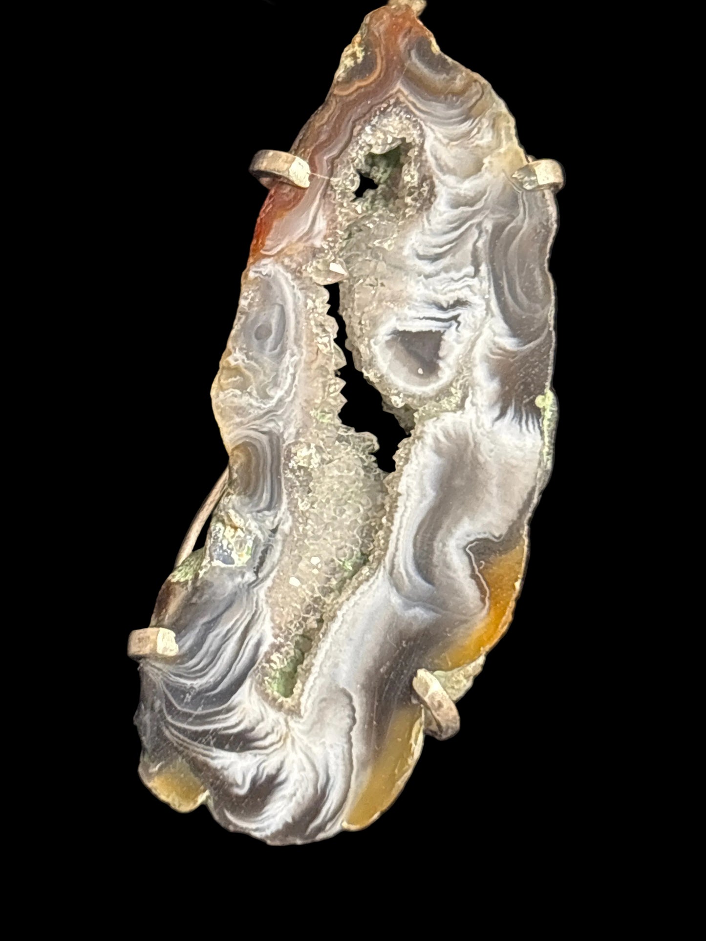Agate Geode Slice Sterling Silver Pendants