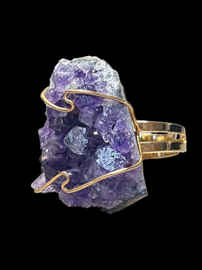 Adjustable Raw Amethyst Druzy Ring - Michal and Company