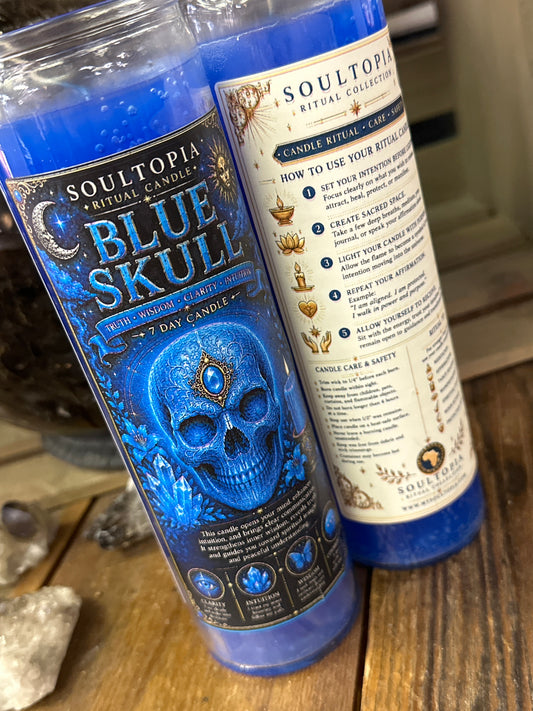 SoulTopia 7 Day Ritual Candle - Blue Skull