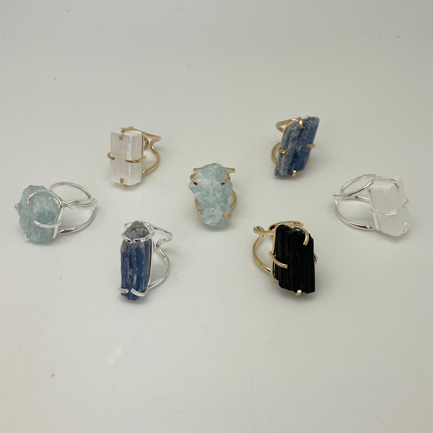 Arched Double Band Prong Set Raw Crystal Ring (Adjustable)