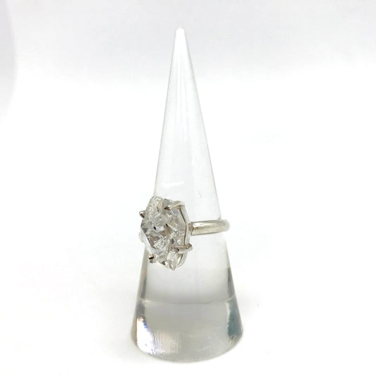 Herkimer Diamond Double Terminated Thin Band Silver Prong Ring