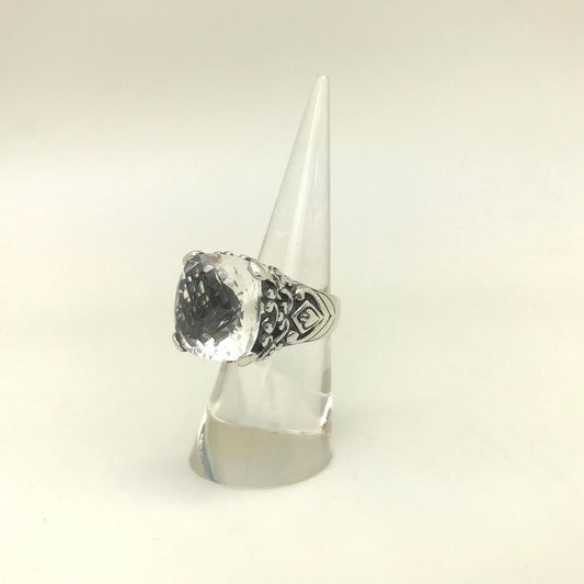 Clear Quartz Faceted Crown Top Silver Ring (Square)