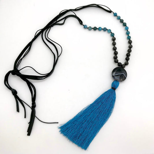 Handmade Mala - Apatite, Silver Sheen Obsidian, Agate