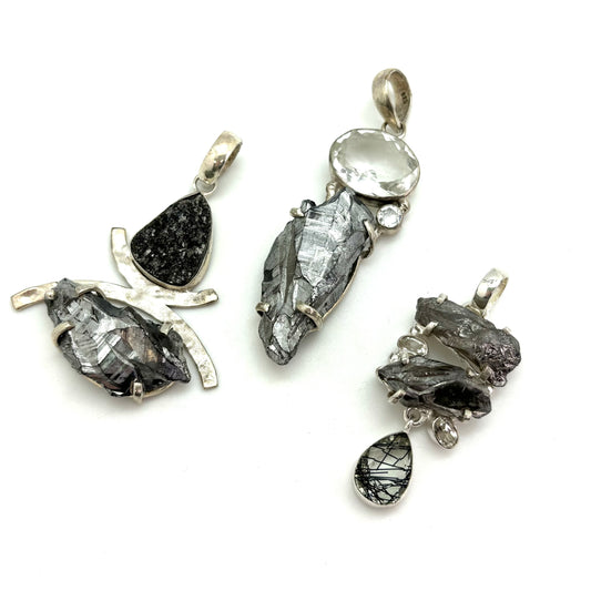 Raw Electroplated and Faceted Clear Quartz Pendant